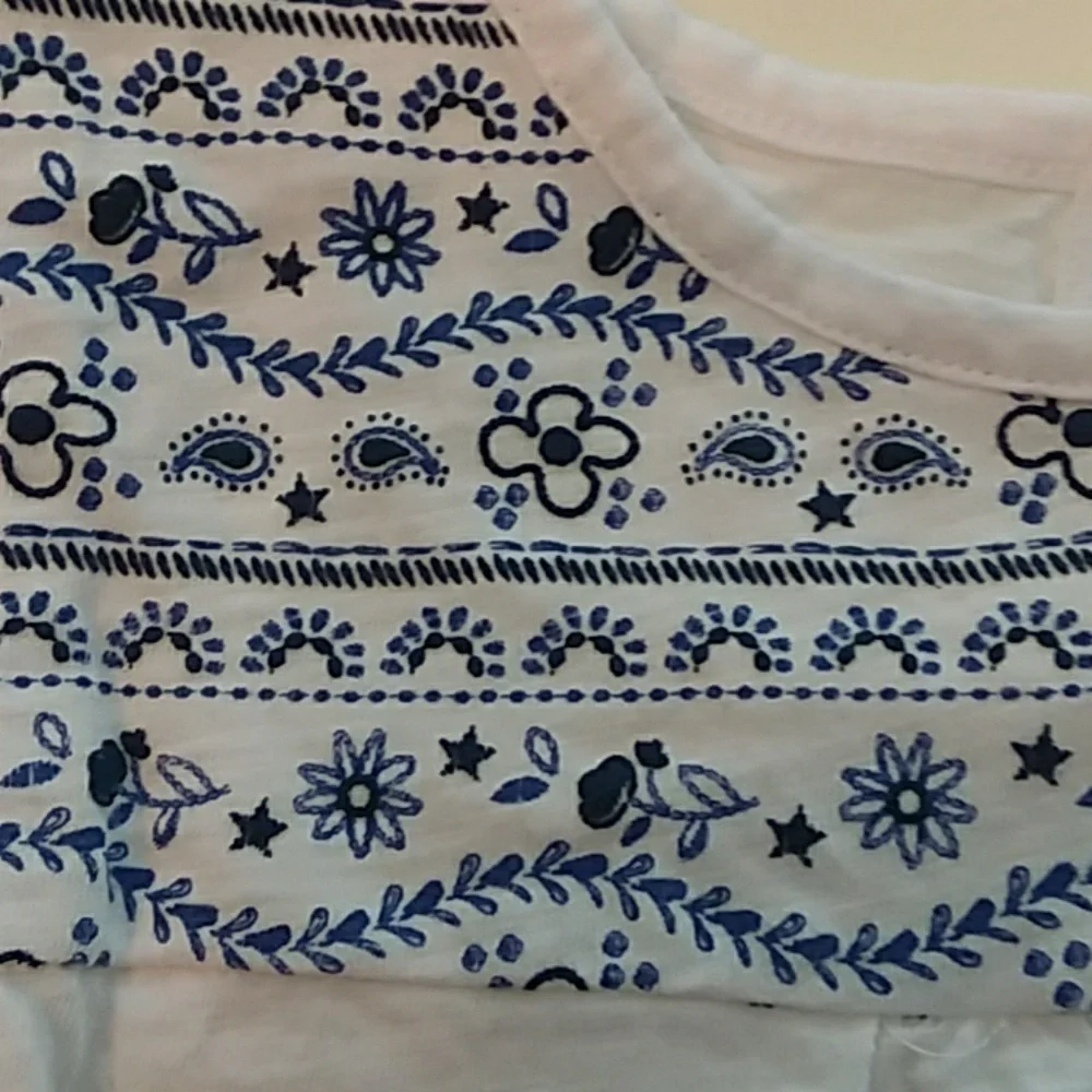 OshKosh Girls 12 White Blue Floral Boho Flutter Sleeve Tank Blouse